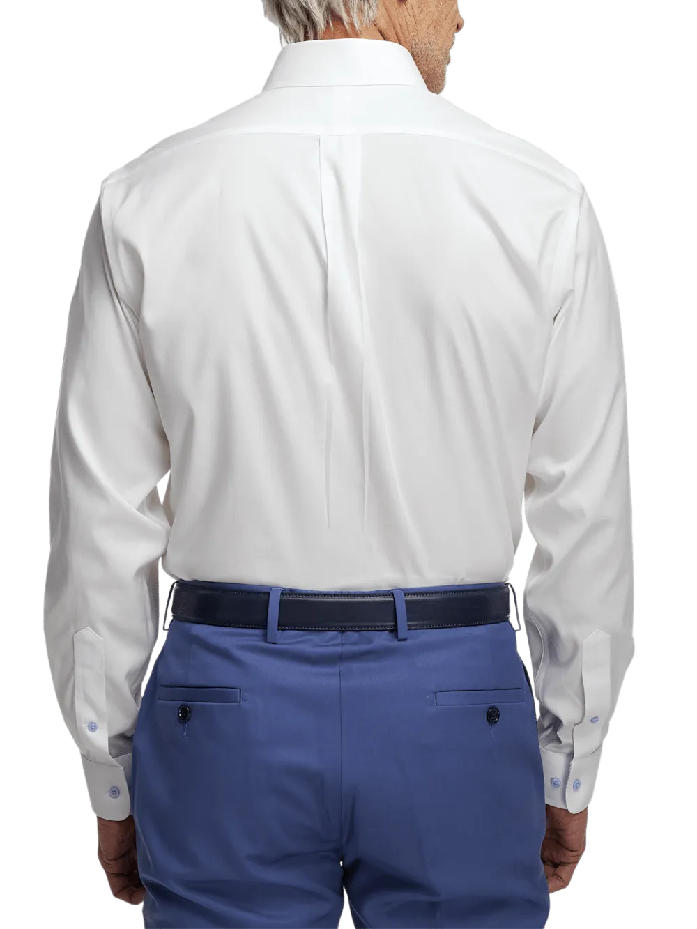 Comfort Stretch Non-Iron Solid Dress Shirt With Contrast Trim - White