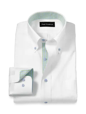 Comfort Stretch Non-Iron Solid Dress Shirt With Contrast Trim - White