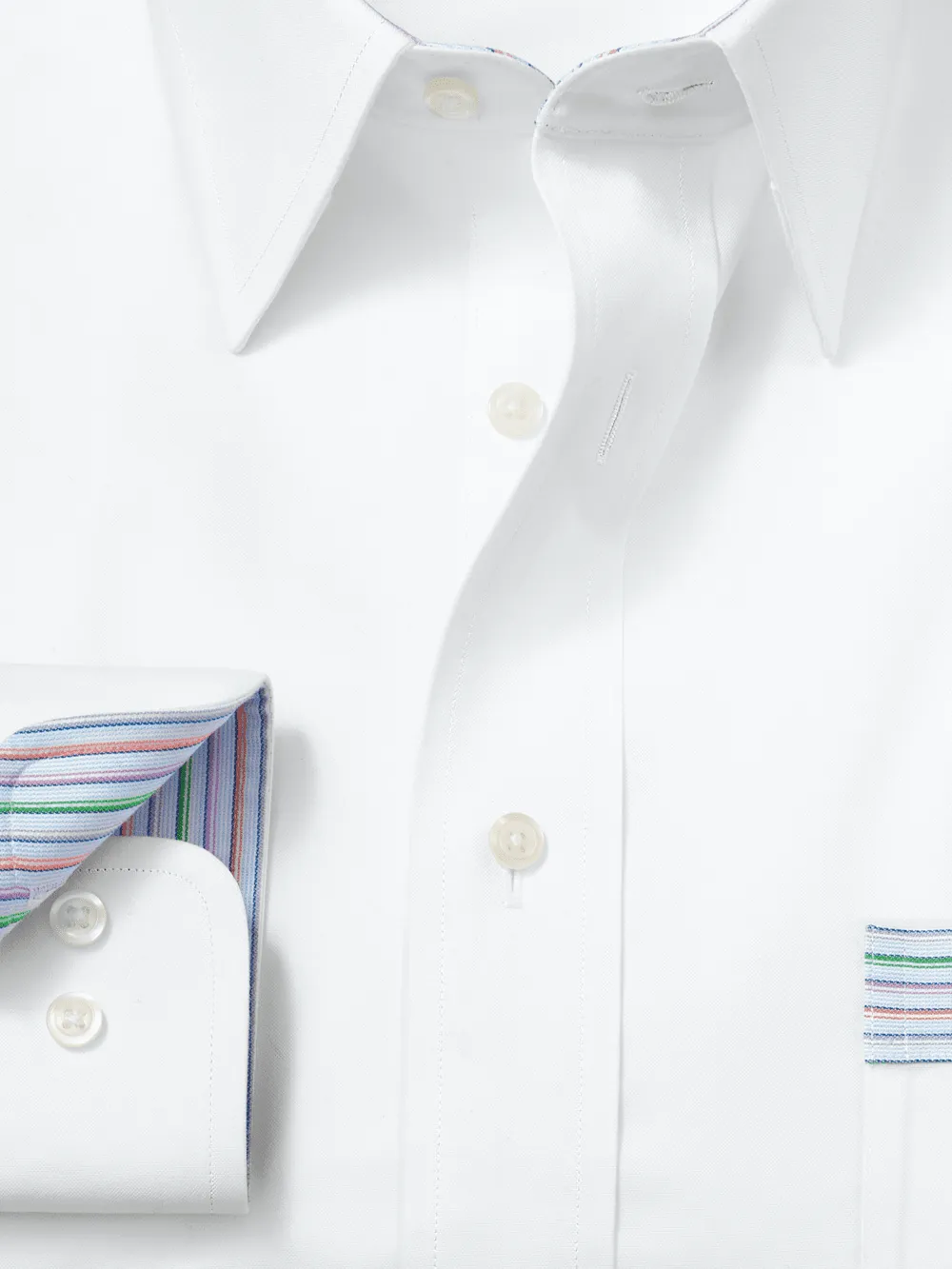 Comfort Stretch Non-Iron Solid Dress Shirt With Contrast Trim - White