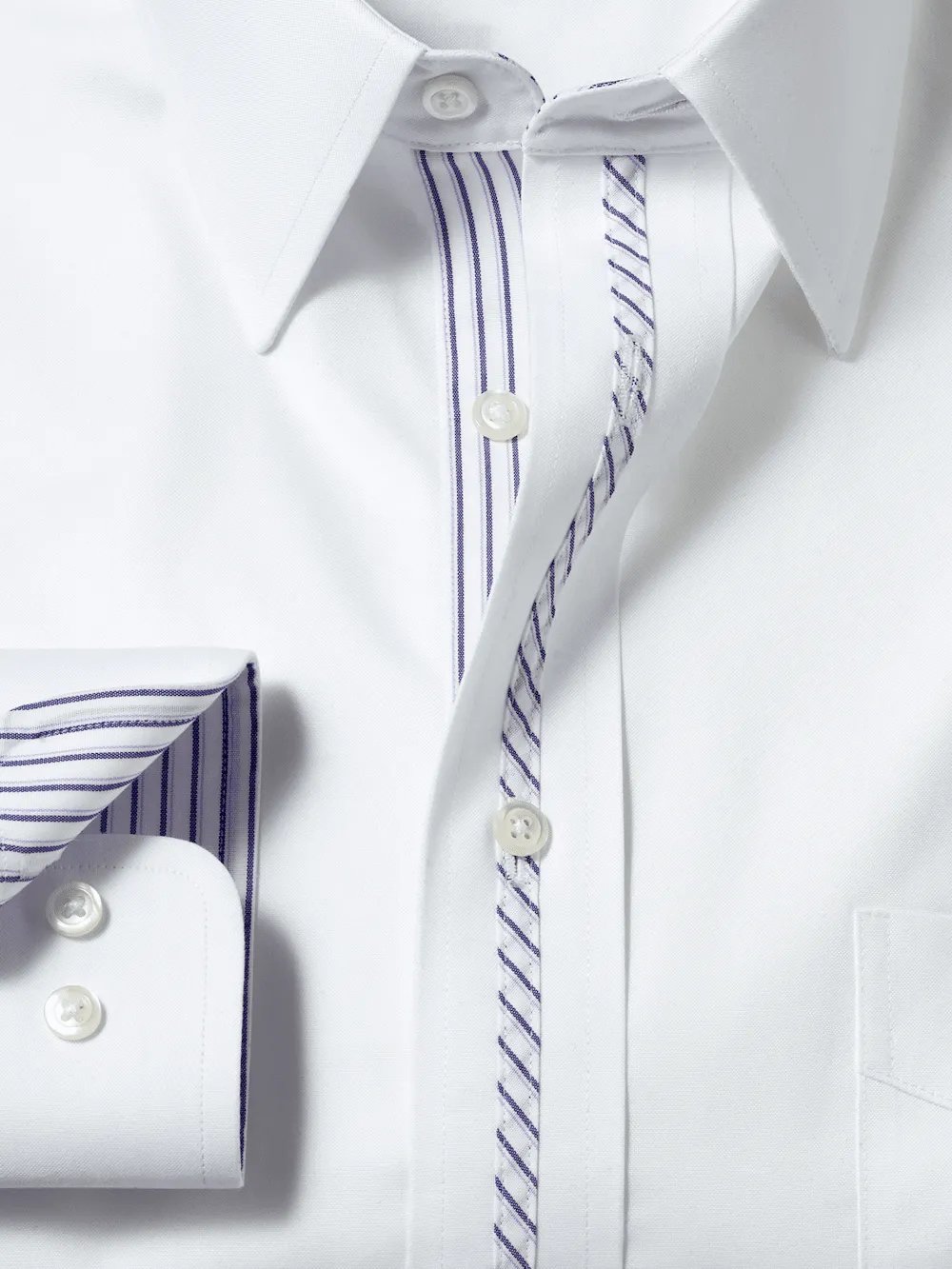 Comfort Stretch Non-Iron Solid Dress Shirt With Contrast Trim - White