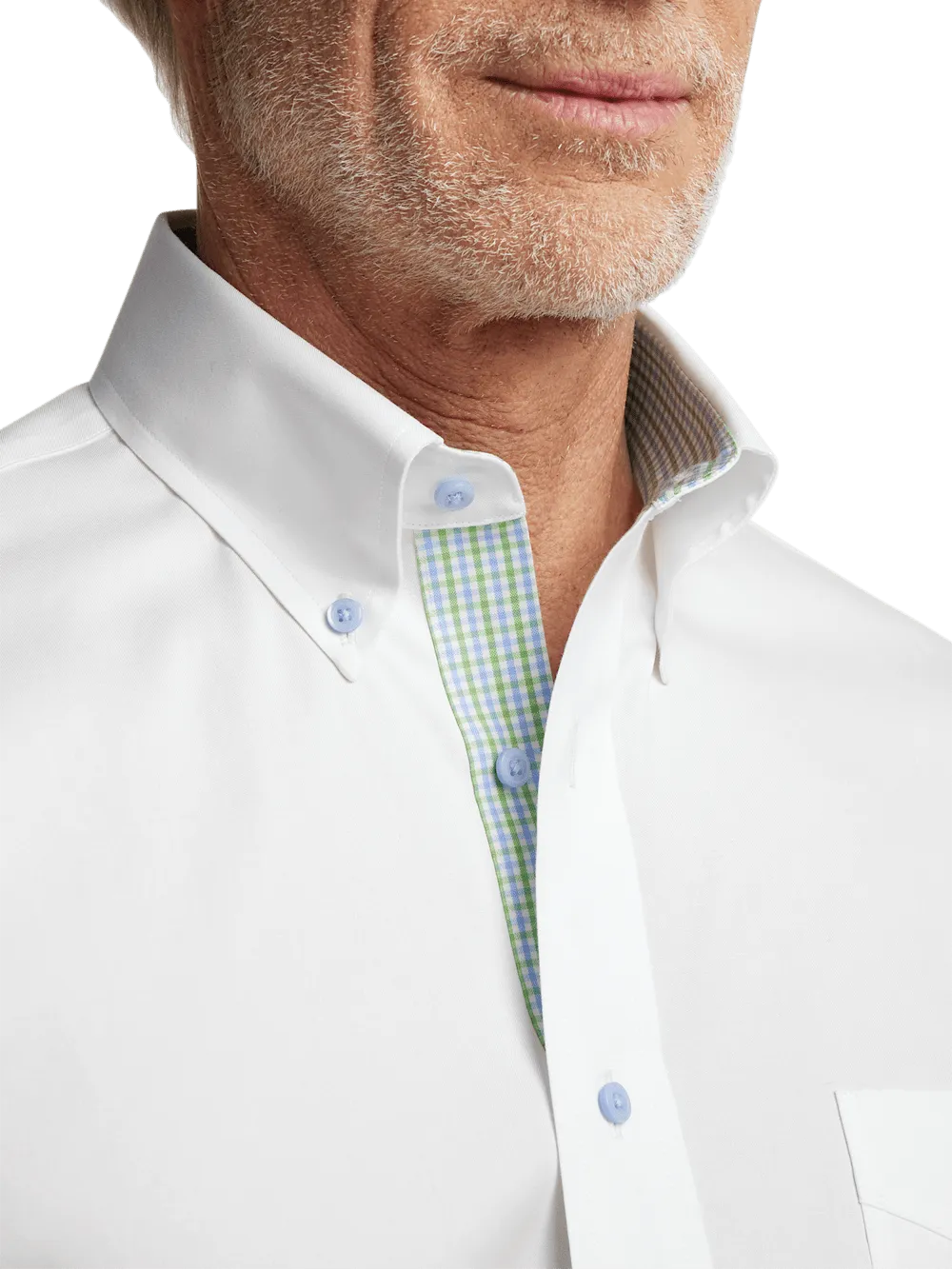 Comfort Stretch Non-Iron Solid Dress Shirt With Contrast Trim - White