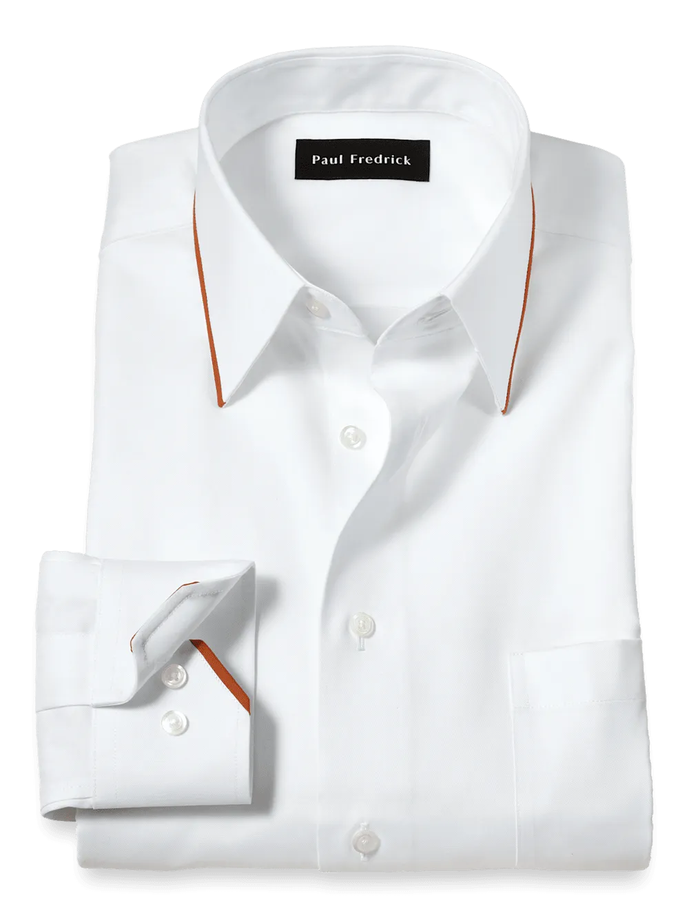 Comfort Stretch Non-Iron Solid Dress Shirt With Contrast Trim - White