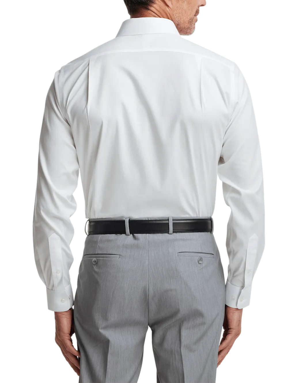 Comfort Stretch Non-Iron Solid Dress Shirt With Contrast Trim - White