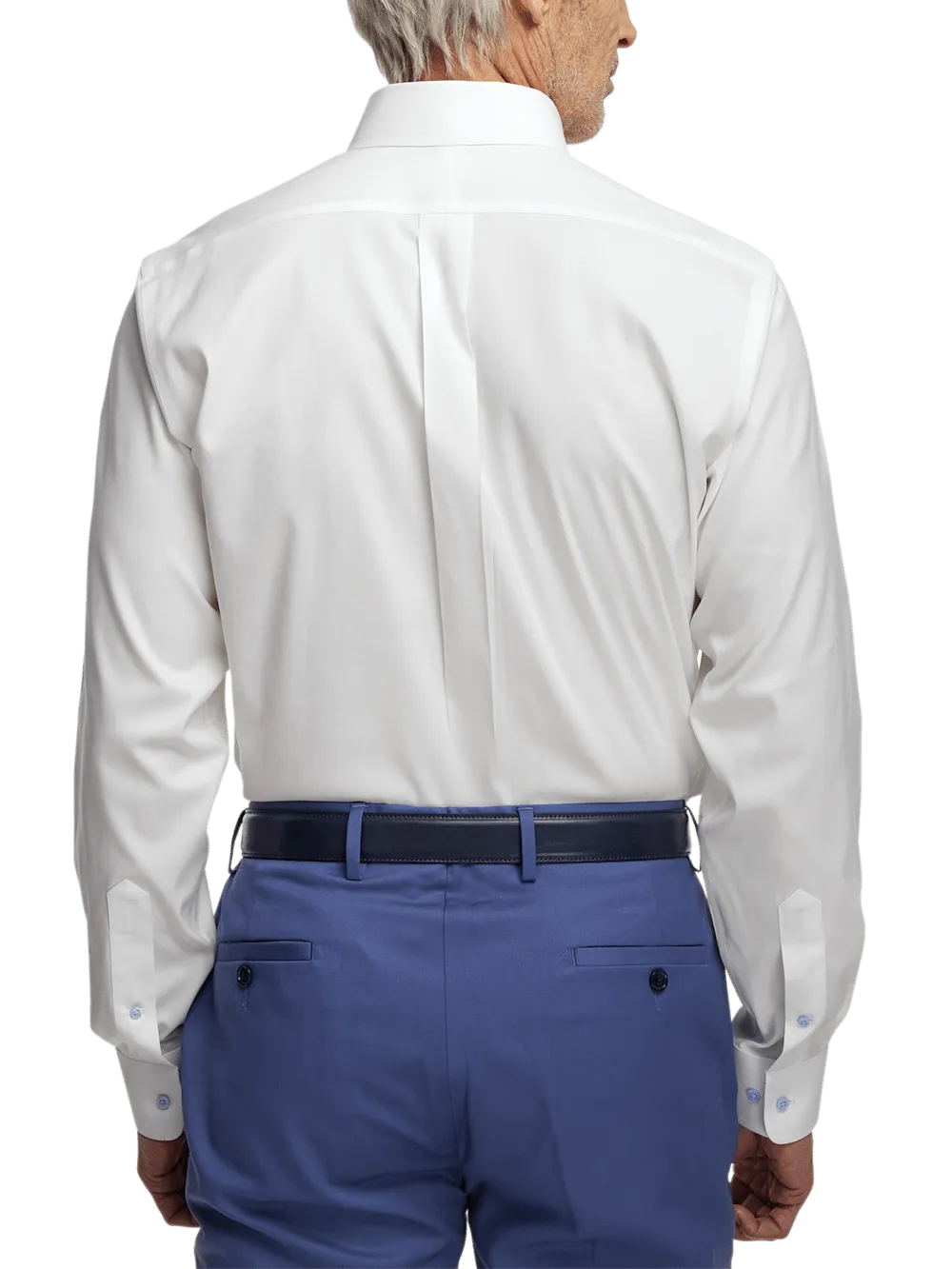 Comfort Stretch Non-Iron Solid Dress Shirt With Contrast Trim - White