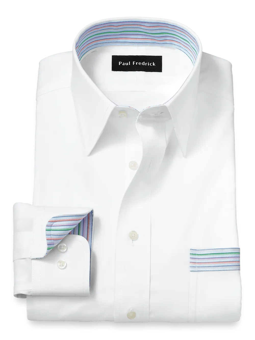 Comfort Stretch Non-Iron Solid Dress Shirt With Contrast Trim - White
