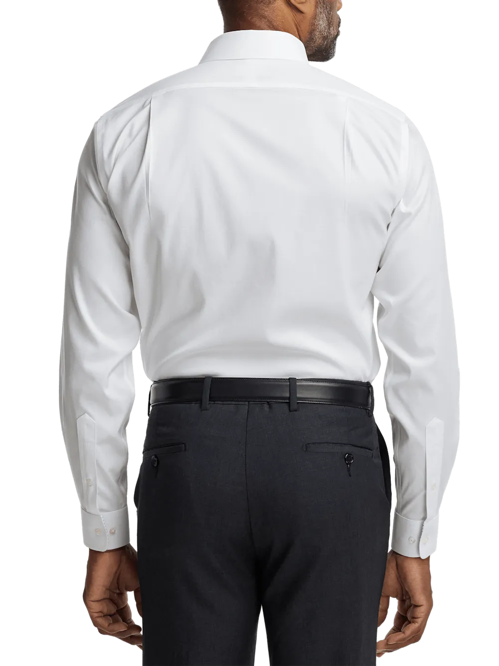 Comfort Stretch Non-Iron Solid Dress Shirt With Contrast Trim - White