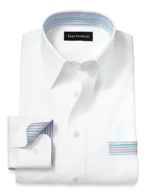 Comfort Stretch Non-Iron Solid Dress Shirt With Contrast Trim - White