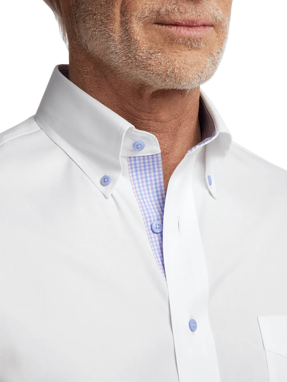 Comfort Stretch Non-Iron Solid Dress Shirt With Contrast Trim - White