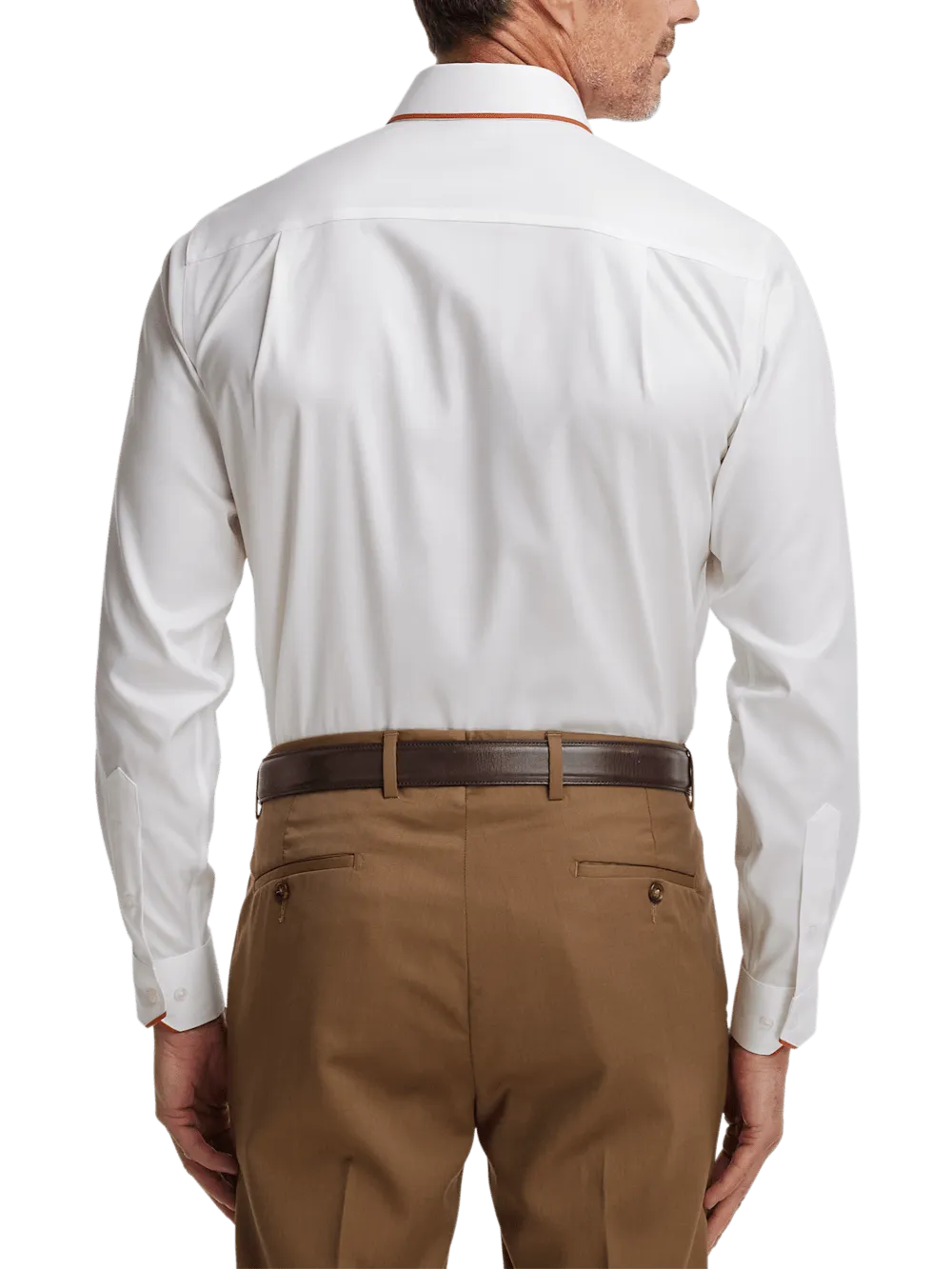 Comfort Stretch Non-Iron Solid Dress Shirt With Contrast Trim - White