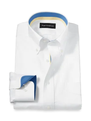Comfort Stretch Non-Iron Solid Dress Shirt With Contrast Trim - White