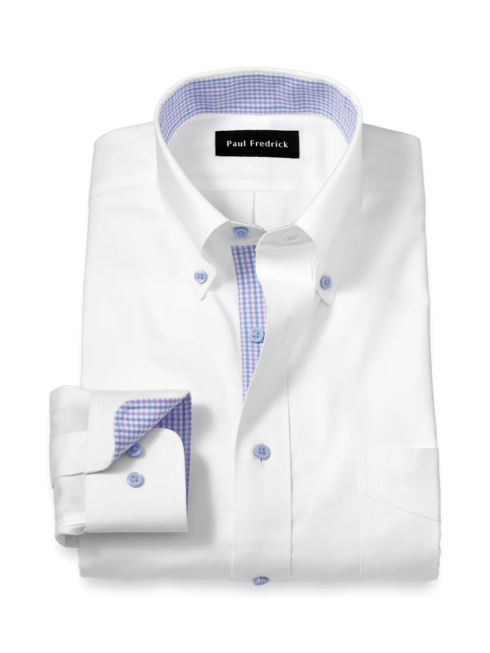 Comfort Stretch Non-Iron Solid Dress Shirt With Contrast Trim - White