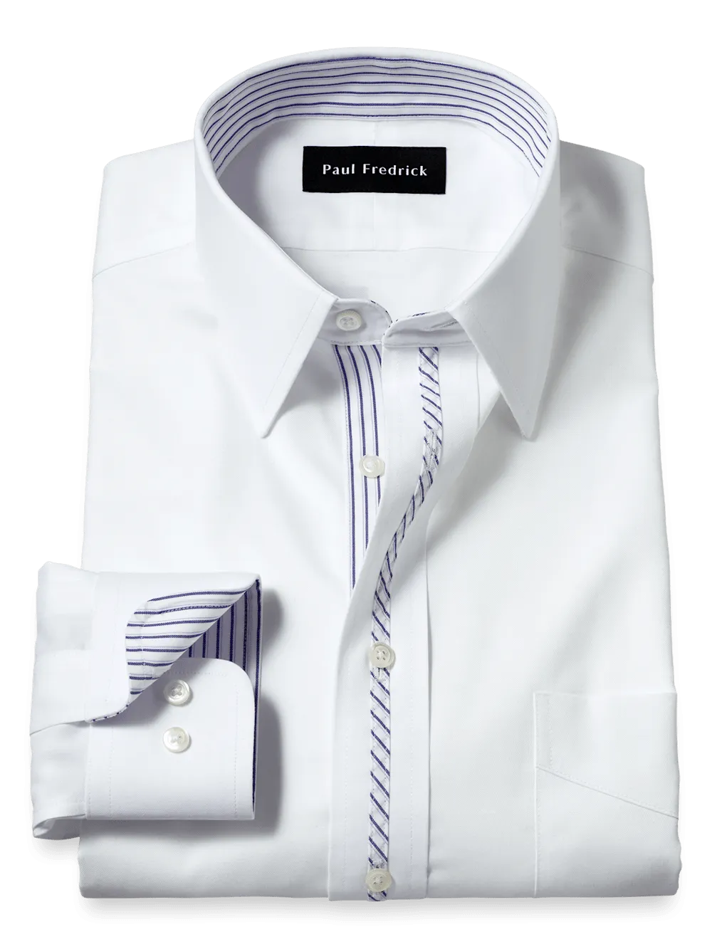 Comfort Stretch Non-Iron Solid Dress Shirt With Contrast Trim - White