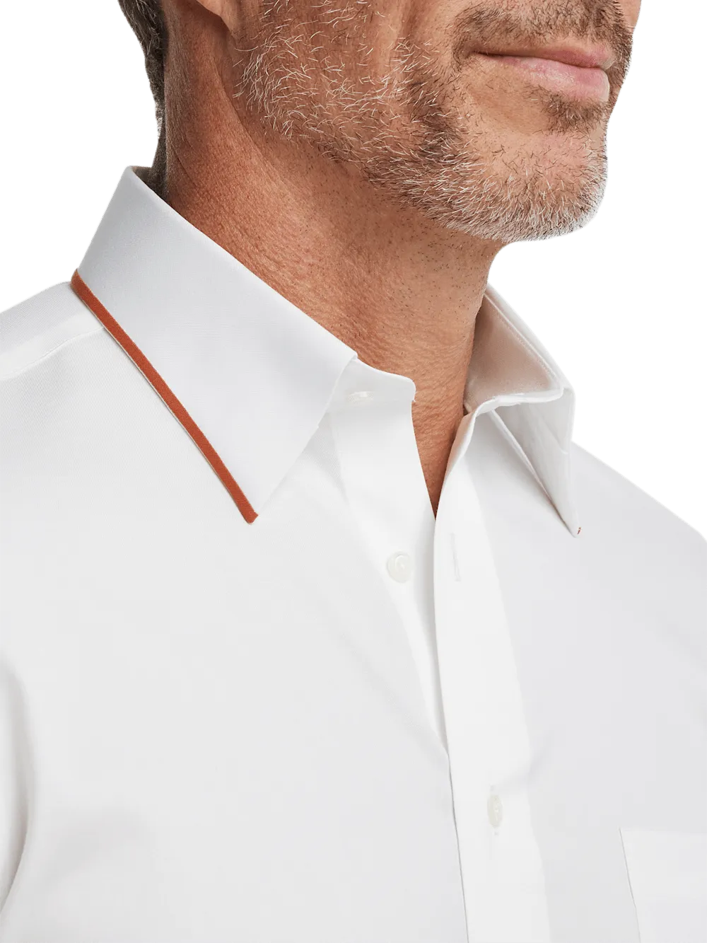 Comfort Stretch Non-Iron Solid Dress Shirt With Contrast Trim - White