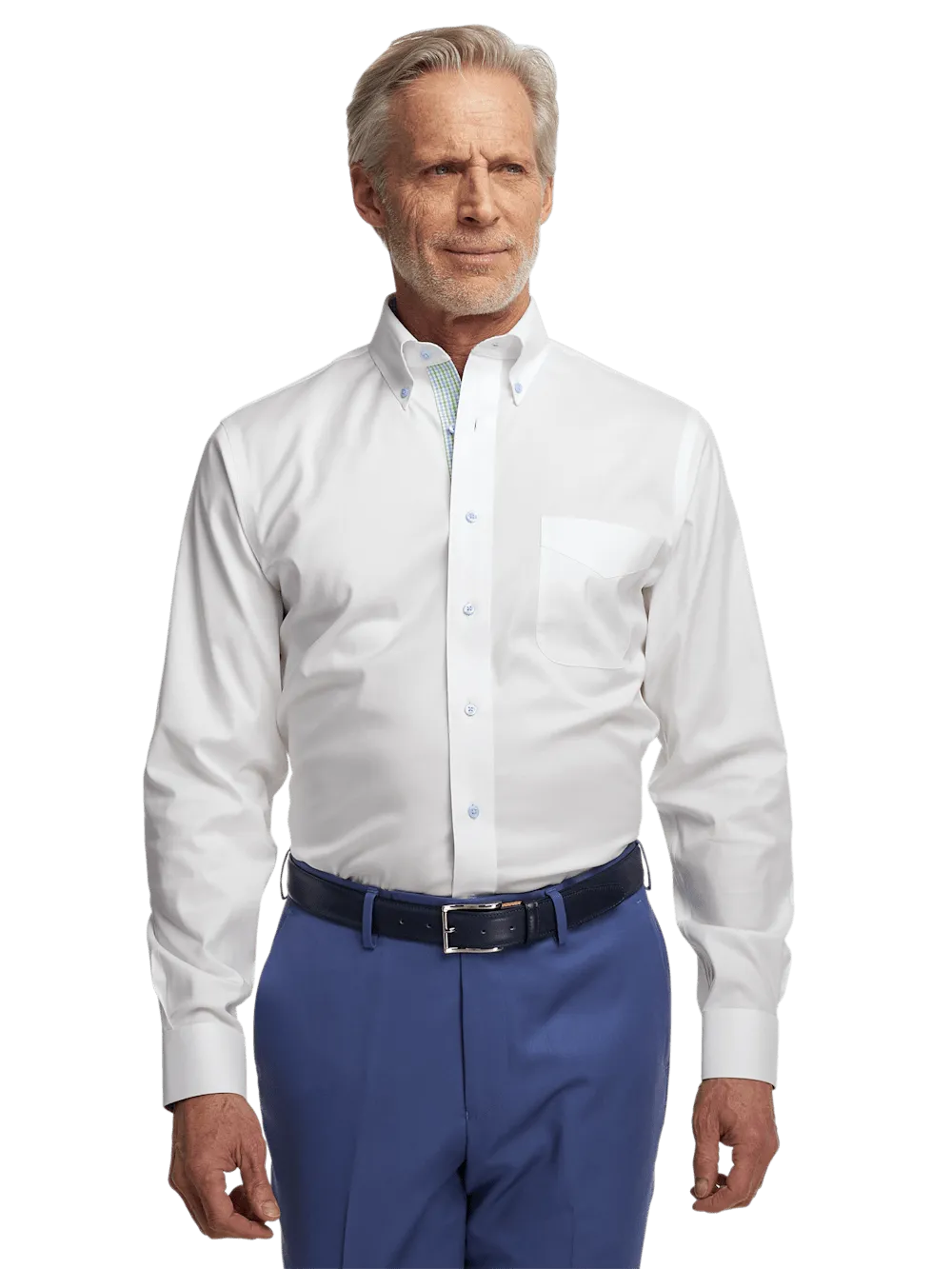 Comfort Stretch Non-Iron Solid Dress Shirt With Contrast Trim - White