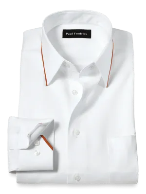 Comfort Stretch Non-Iron Solid Dress Shirt With Contrast Trim - White