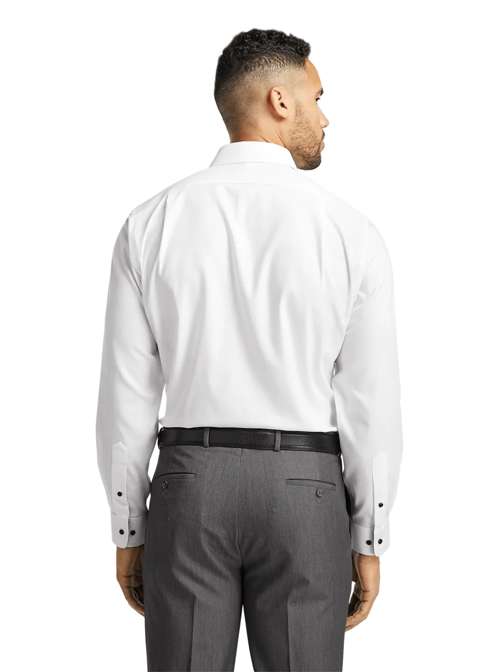 Comfort Stretch Non-Iron Solid Dress Shirt With Contrast Trim - White/black