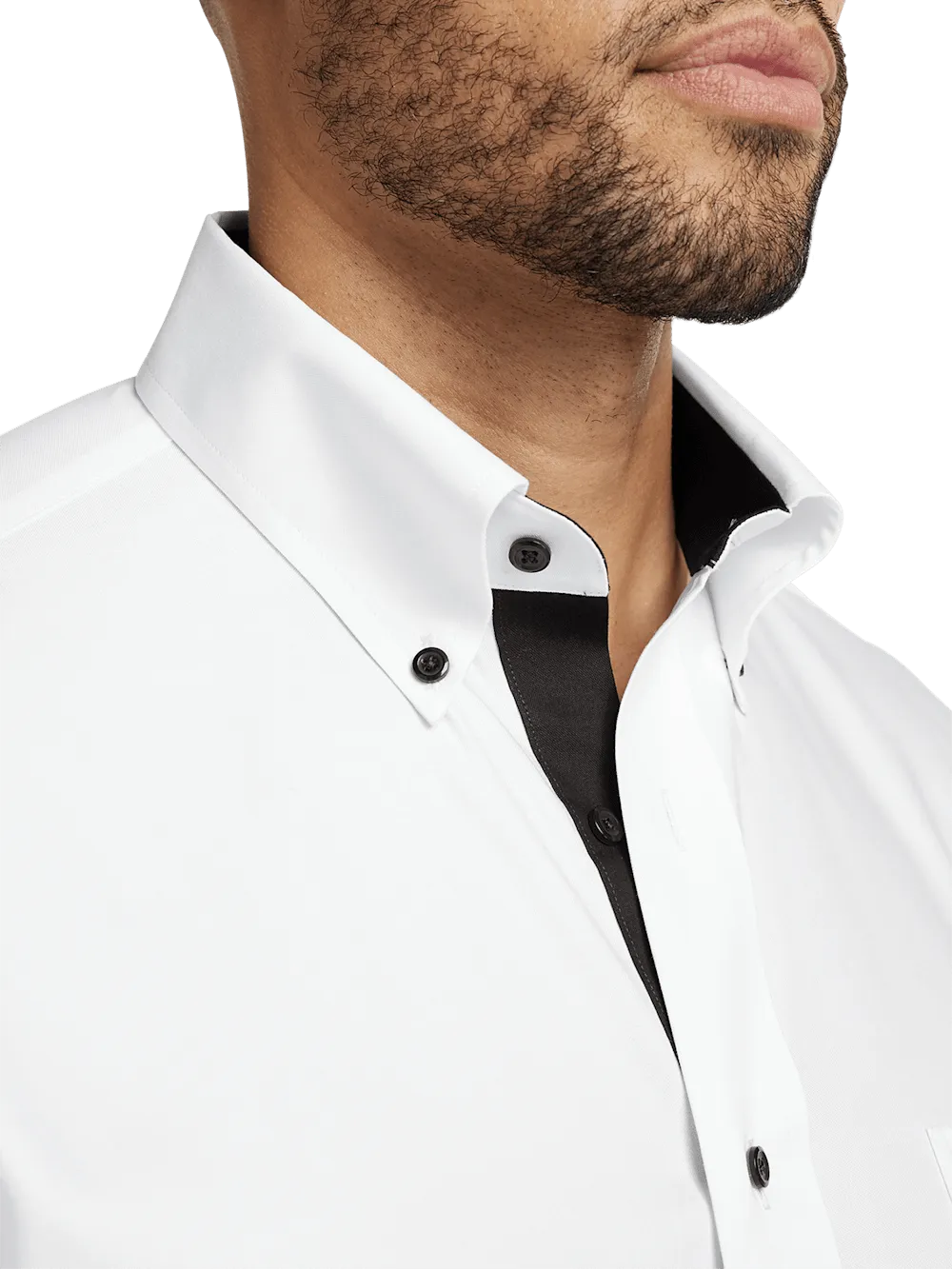 Comfort Stretch Non-Iron Solid Dress Shirt With Contrast Trim - White/black