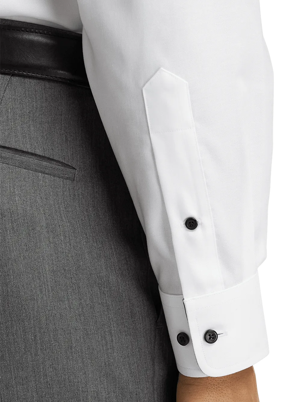 Comfort Stretch Non-Iron Solid Dress Shirt With Contrast Trim - White/black