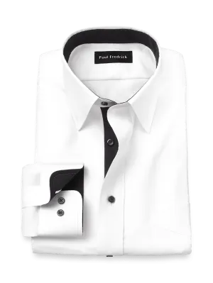 Comfort Stretch Non-Iron Solid Dress Shirt With Contrast Trim - White/black