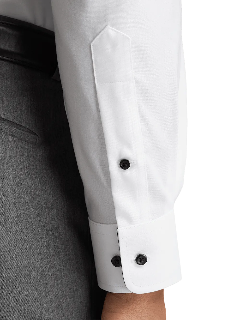 Comfort Stretch Non-Iron Solid Dress Shirt With Contrast Trim - White/black