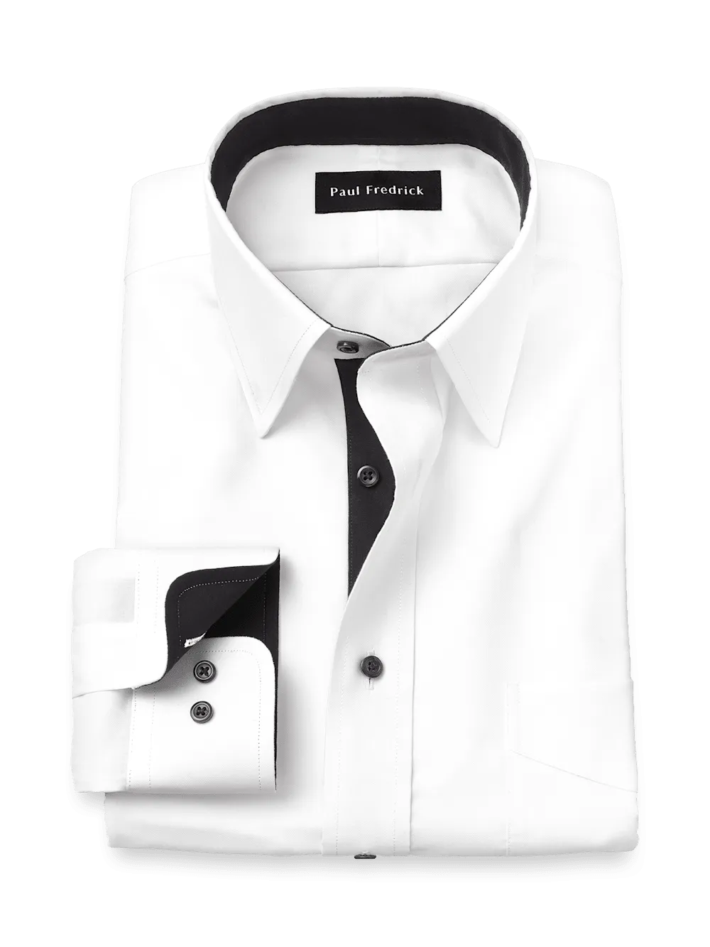 Comfort Stretch Non-Iron Solid Dress Shirt With Contrast Trim - White/black