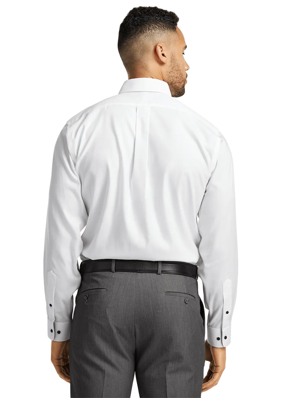Comfort Stretch Non-Iron Solid Dress Shirt With Contrast Trim - White/black