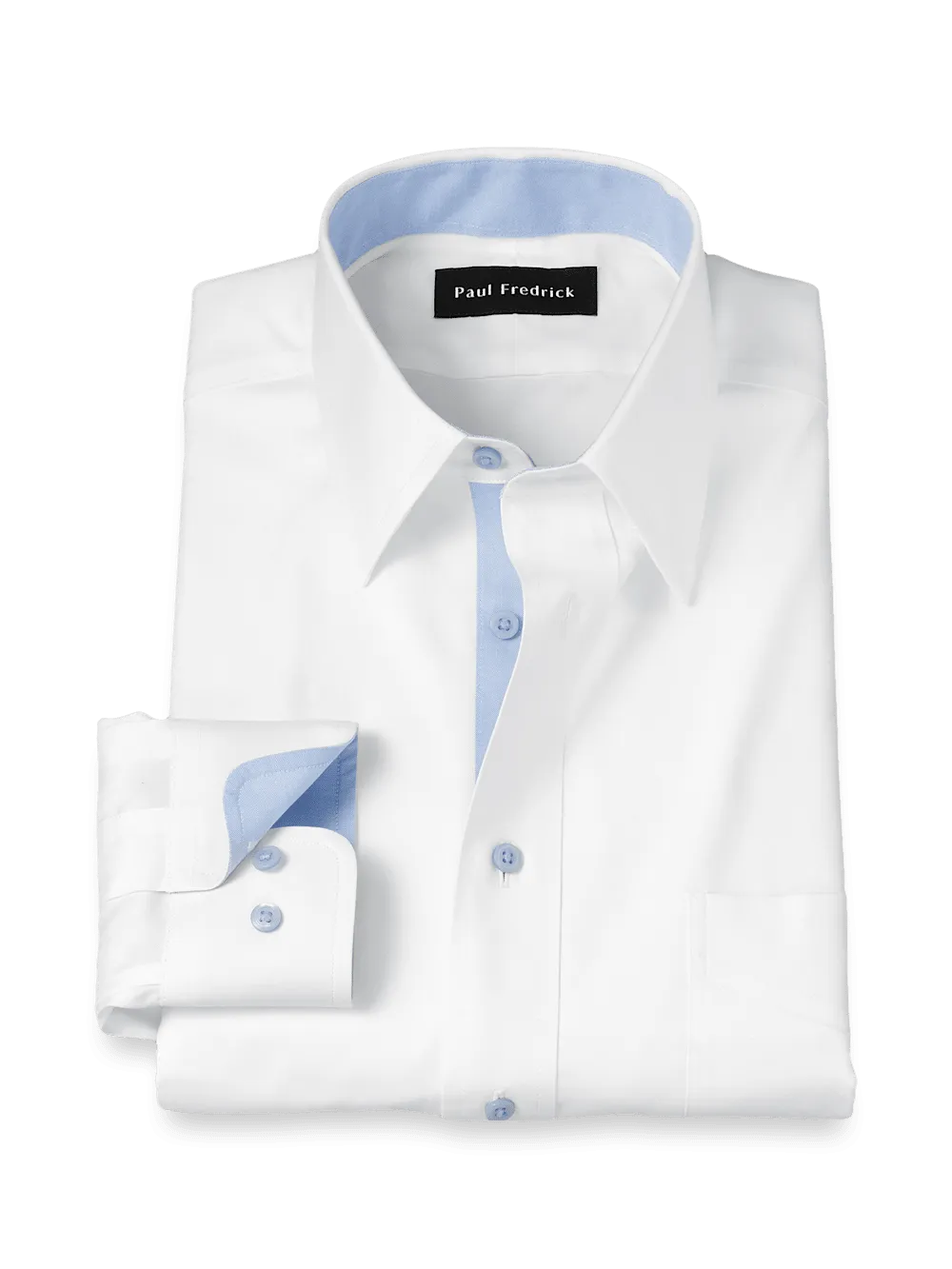 Comfort Stretch Non-Iron Solid Dress Shirt With Contrast Trim - White/blue
