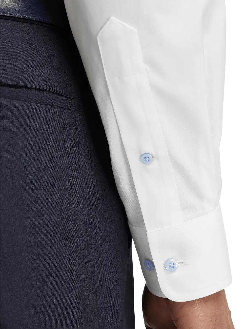 Comfort Stretch Non-Iron Solid Dress Shirt With Contrast Trim - White/blue