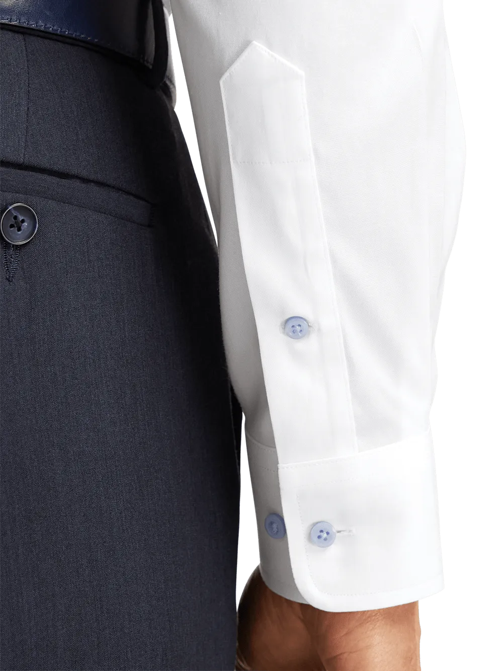 Comfort Stretch Non-Iron Solid Dress Shirt With Contrast Trim - White/blue