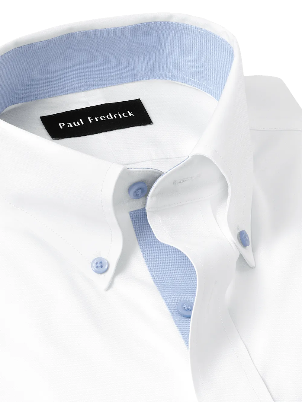 Comfort Stretch Non-Iron Solid Dress Shirt With Contrast Trim - White/blue
