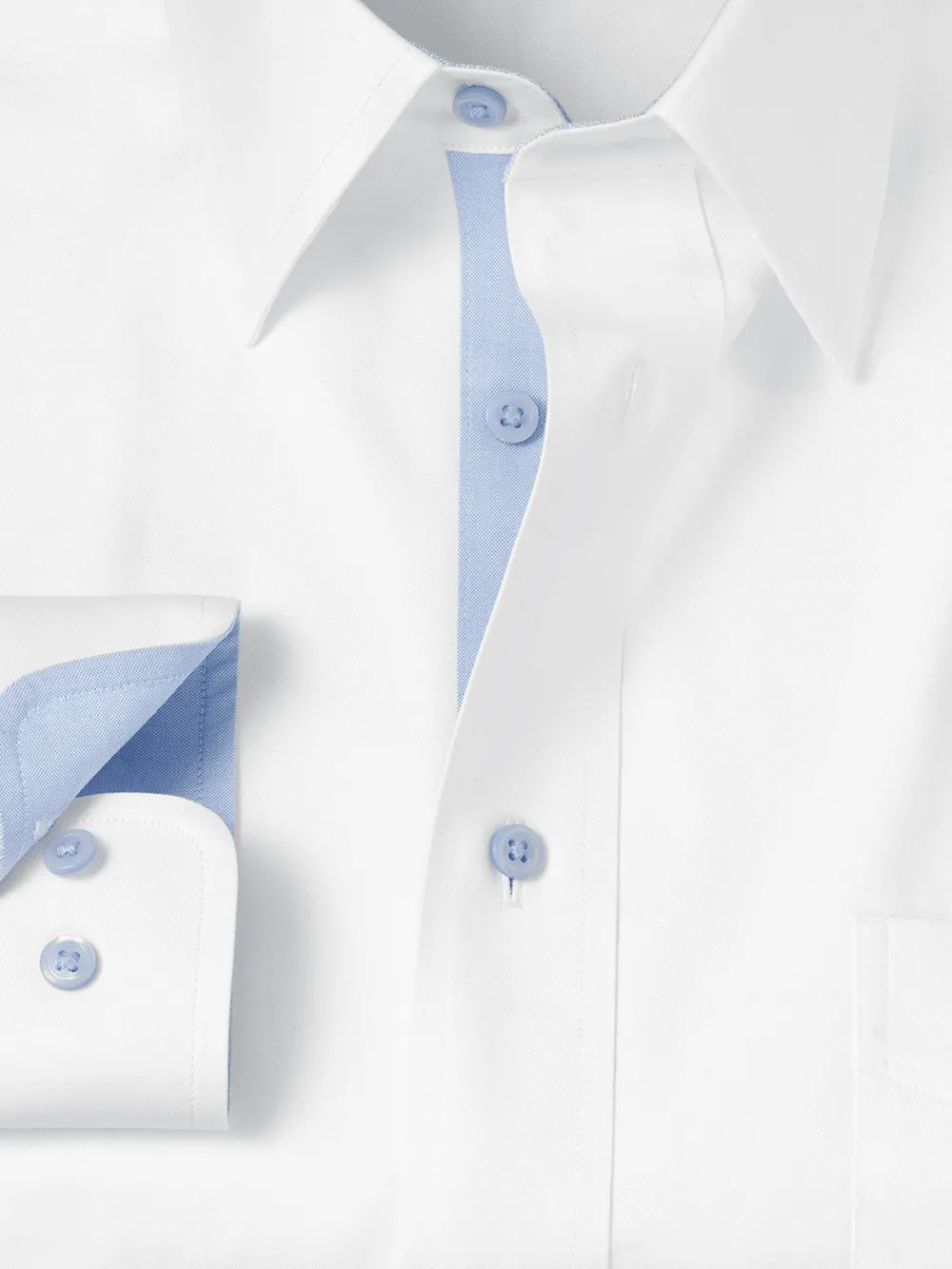 Comfort Stretch Non-Iron Solid Dress Shirt With Contrast Trim - White/blue