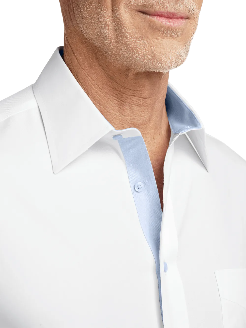 Comfort Stretch Non-Iron Solid Dress Shirt With Contrast Trim - White/blue