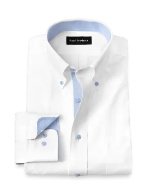 Comfort Stretch Non-Iron Solid Dress Shirt With Contrast Trim - White/blue