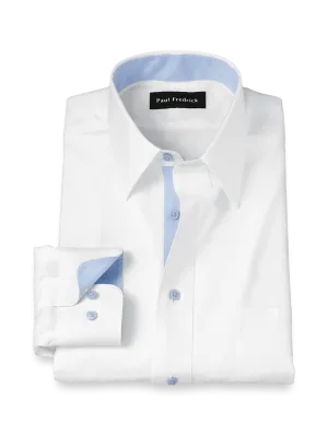 Comfort Stretch Non-Iron Solid Dress Shirt With Contrast Trim - White/blue