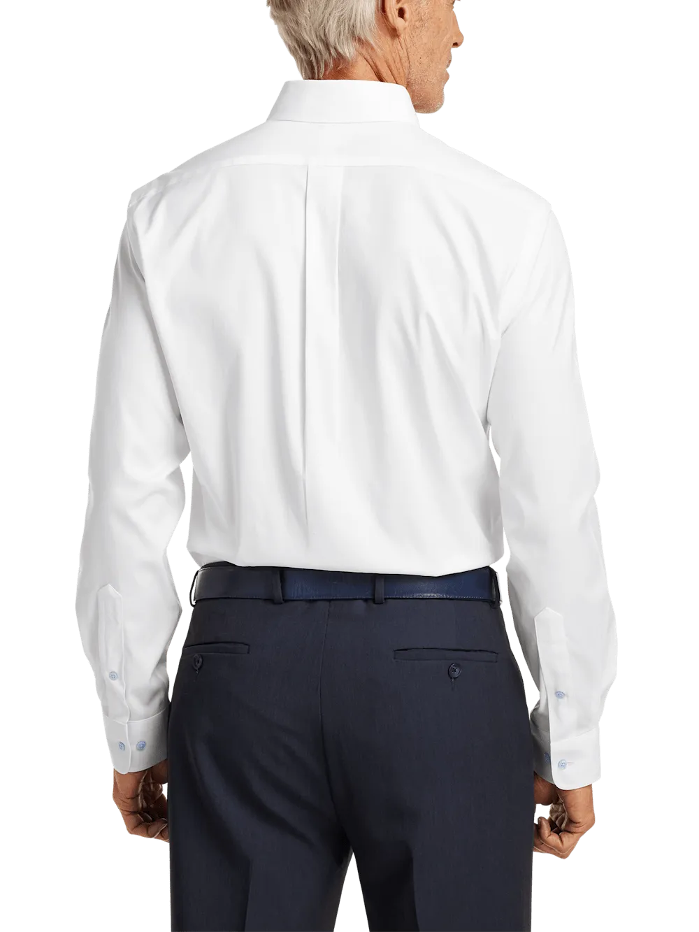 Comfort Stretch Non-Iron Solid Dress Shirt With Contrast Trim - White/blue