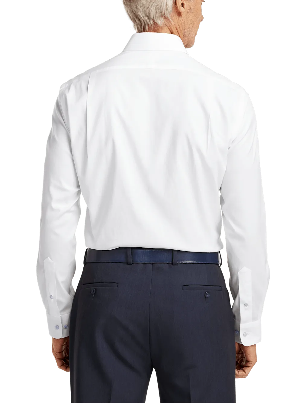 Comfort Stretch Non-Iron Solid Dress Shirt With Contrast Trim - White/blue