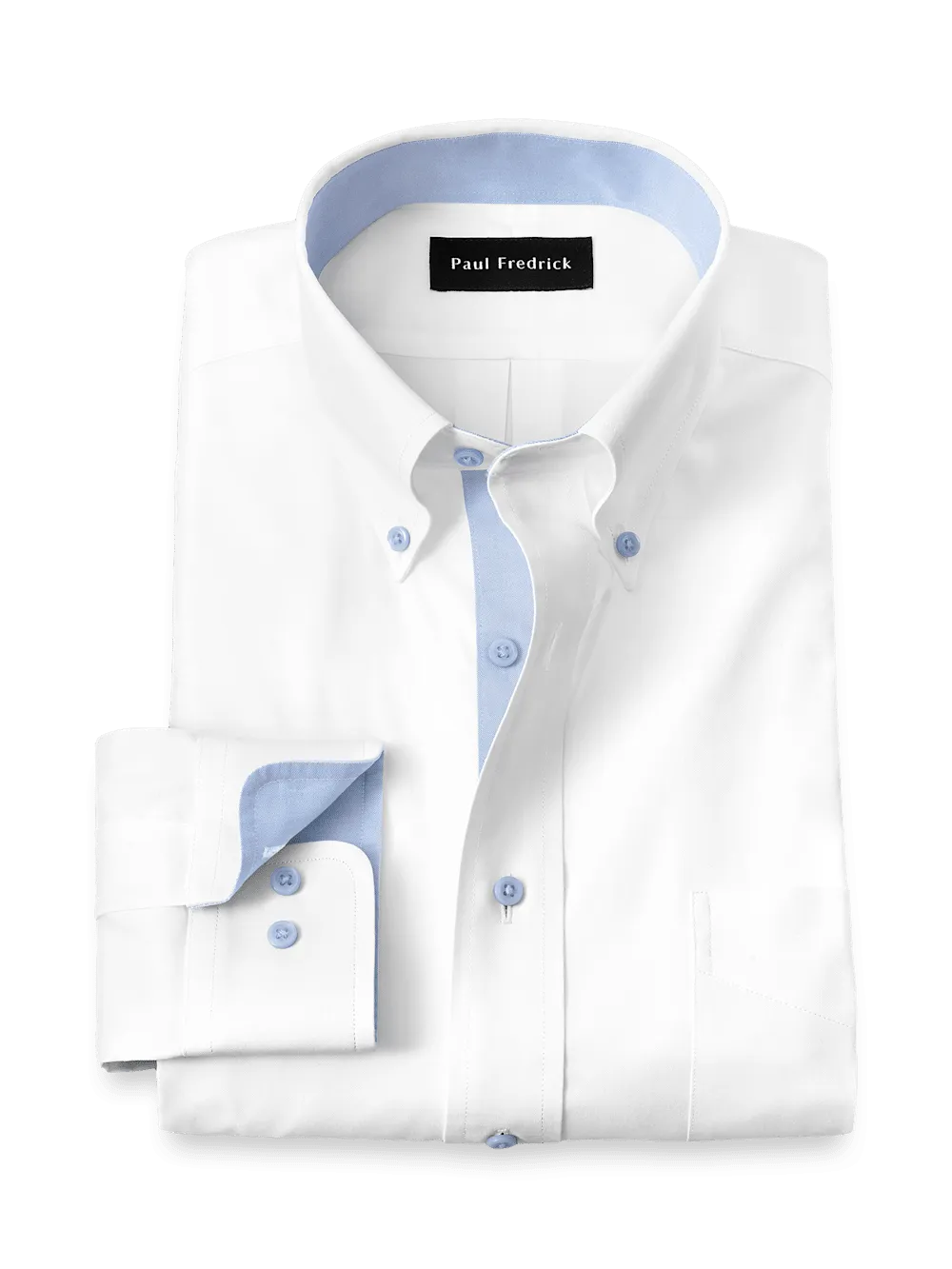 Comfort Stretch Non-Iron Solid Dress Shirt With Contrast Trim - White/blue