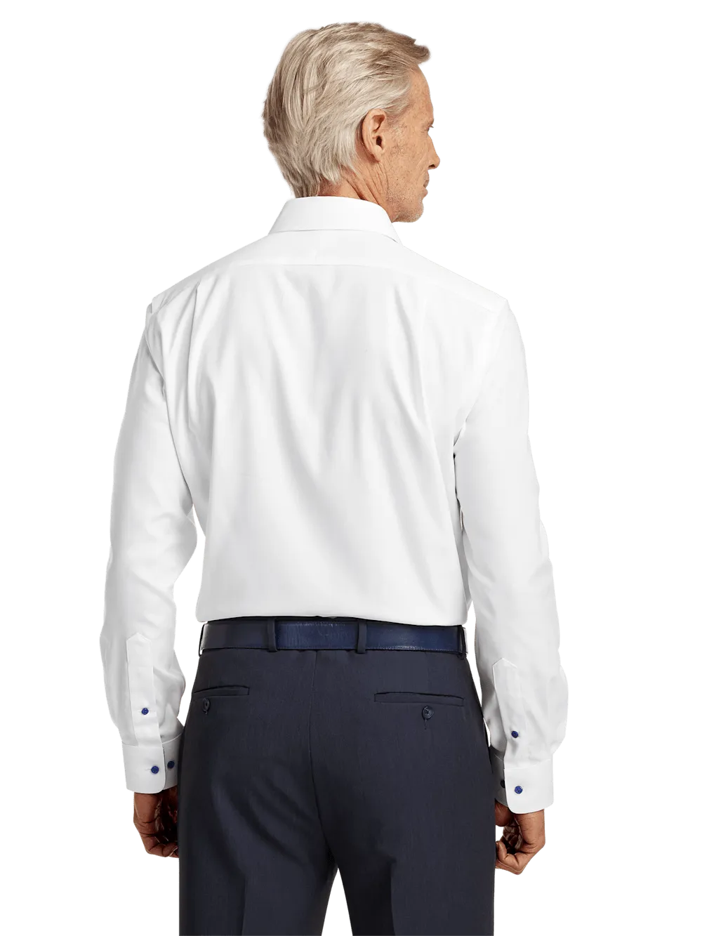 Comfort Stretch Non-Iron Solid Dress Shirt With Contrast Trim - White/cobalt