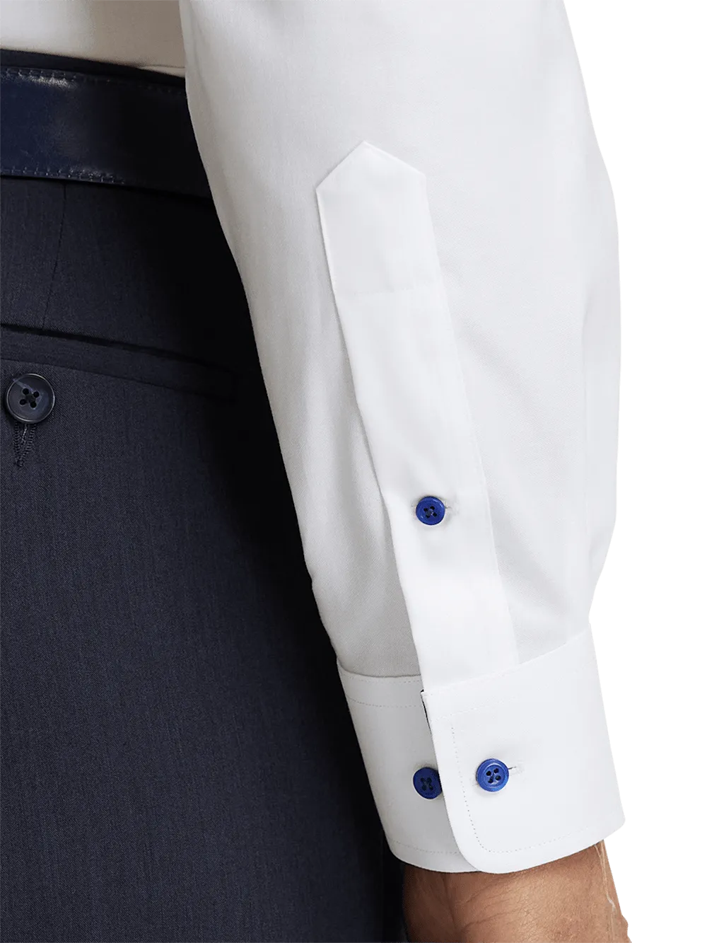 Comfort Stretch Non-Iron Solid Dress Shirt With Contrast Trim - White/cobalt