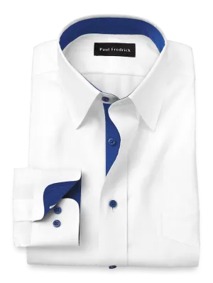 Comfort Stretch Non-Iron Solid Dress Shirt With Contrast Trim - White/cobalt