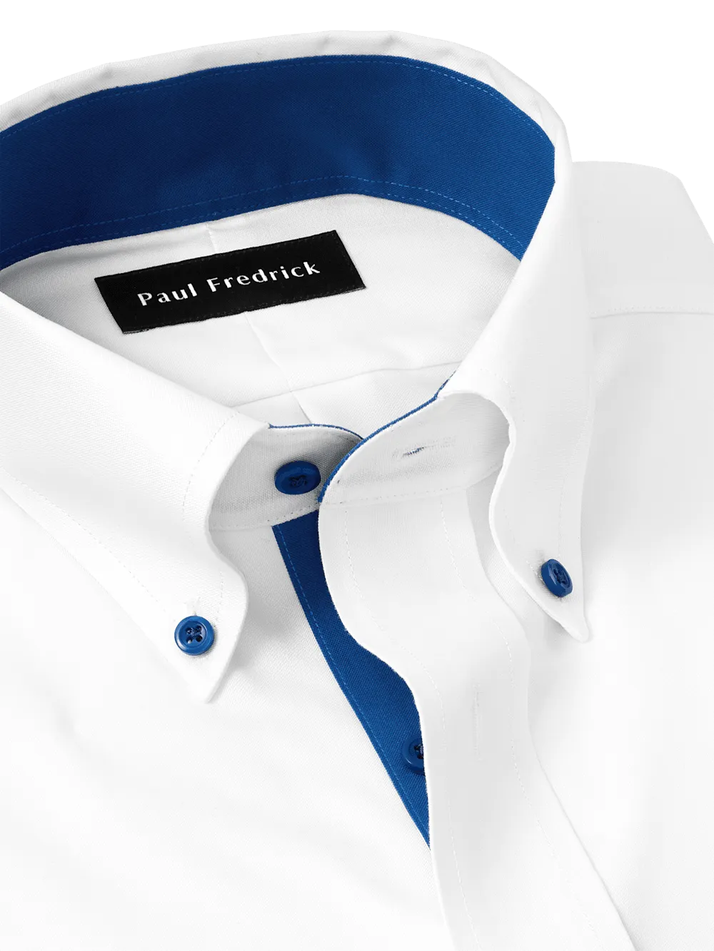 Comfort Stretch Non-Iron Solid Dress Shirt With Contrast Trim - White/cobalt