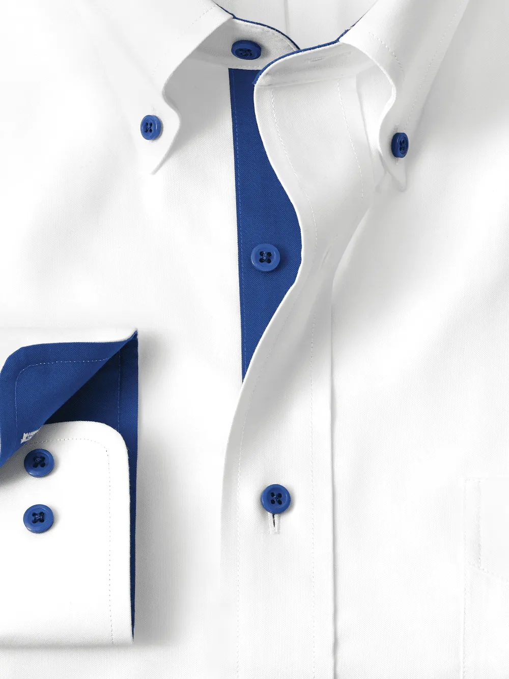 Comfort Stretch Non-Iron Solid Dress Shirt With Contrast Trim - White/cobalt