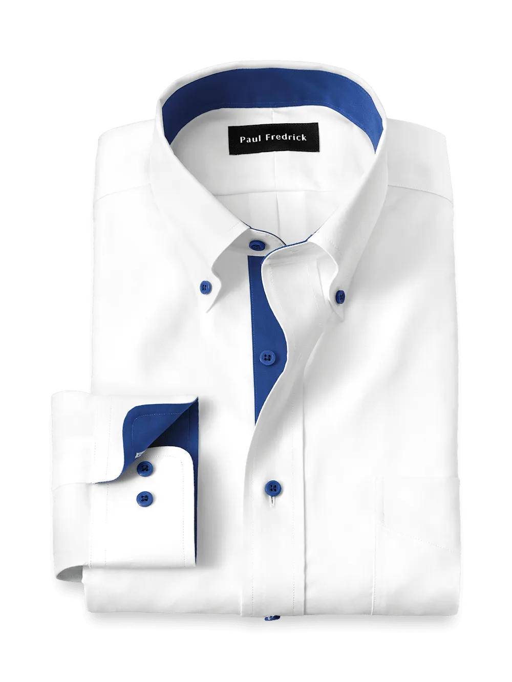 Comfort Stretch Non-Iron Solid Dress Shirt With Contrast Trim - White/cobalt