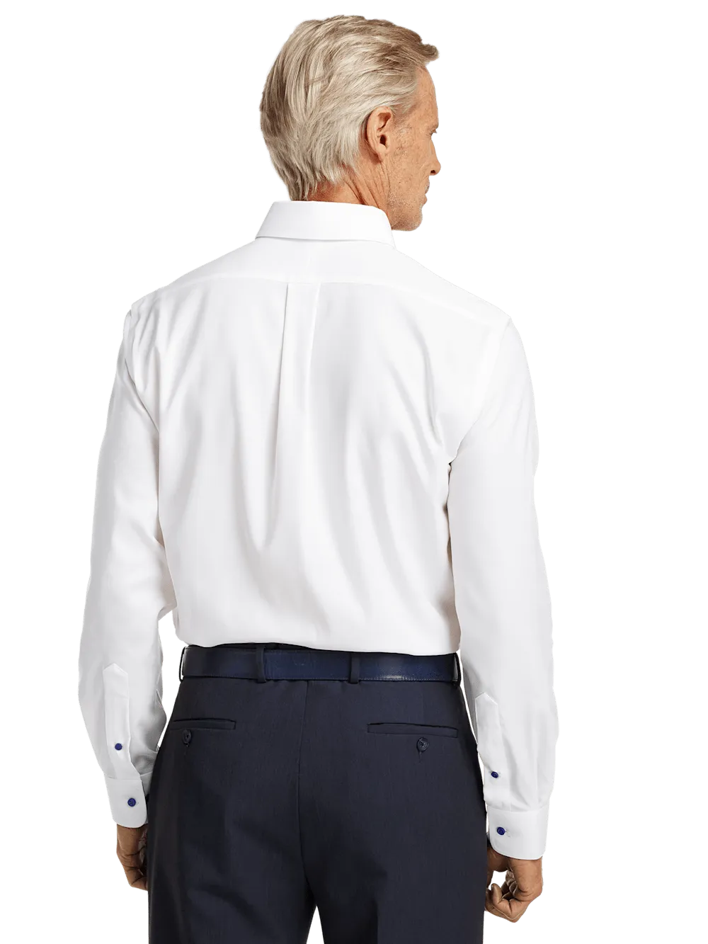 Comfort Stretch Non-Iron Solid Dress Shirt With Contrast Trim - White/cobalt