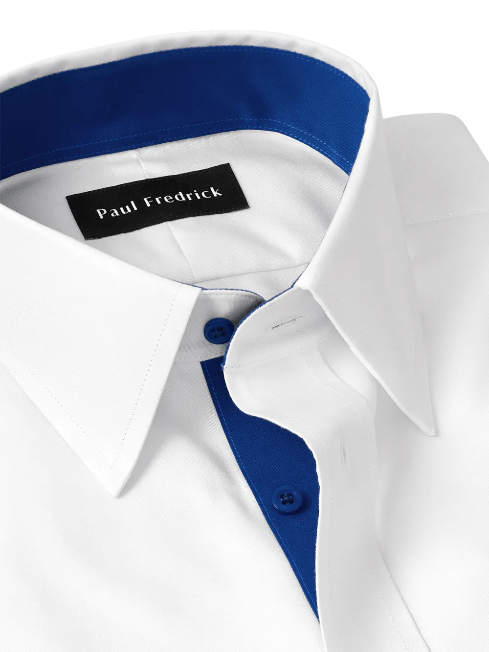 Comfort Stretch Non-Iron Solid Dress Shirt With Contrast Trim - White/cobalt