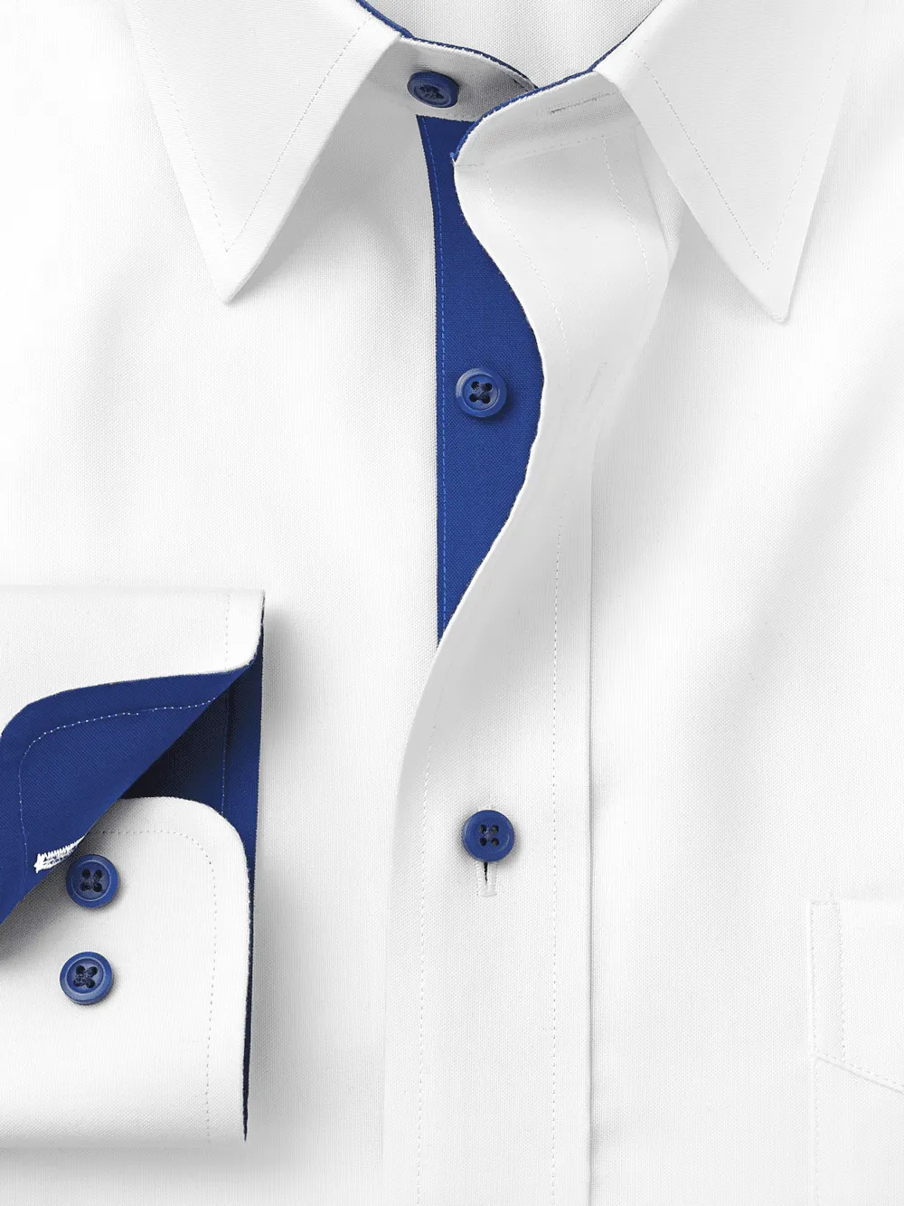 Comfort Stretch Non-Iron Solid Dress Shirt With Contrast Trim - White/cobalt