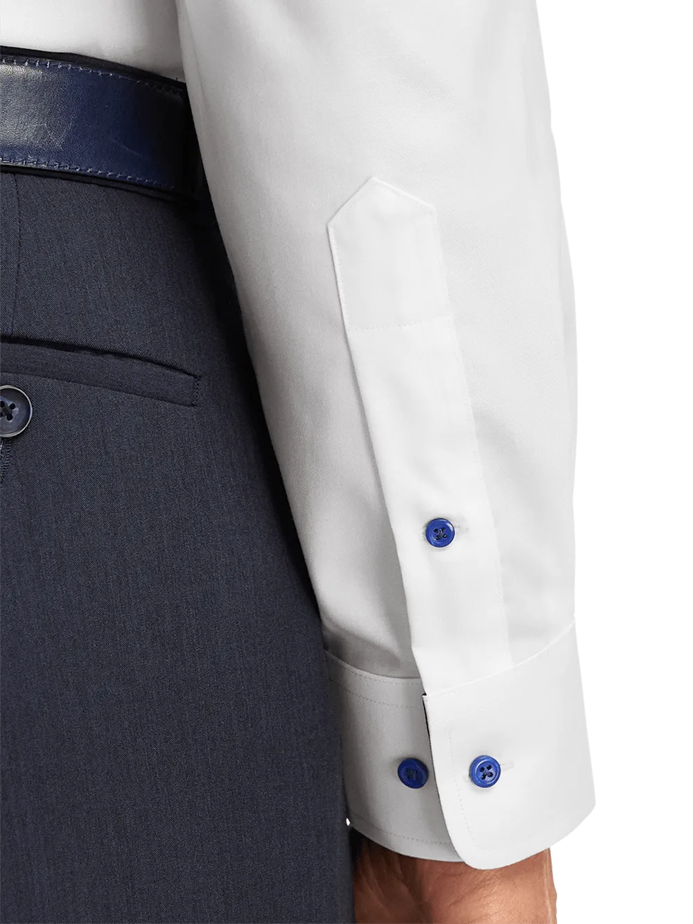 Comfort Stretch Non-Iron Solid Dress Shirt With Contrast Trim - White/cobalt