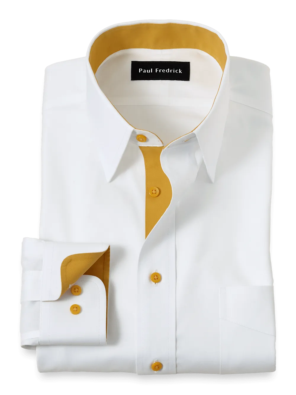 Comfort Stretch Non-Iron Solid Dress Shirt With Contrast Trim - White/gold
