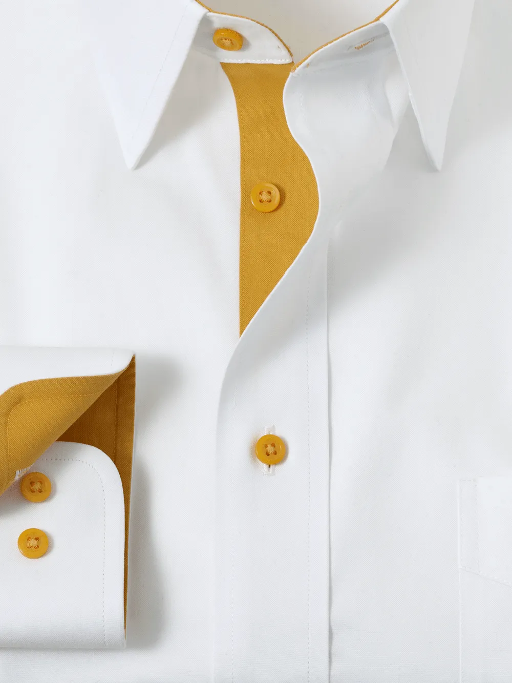 Comfort Stretch Non-Iron Solid Dress Shirt With Contrast Trim - White/gold