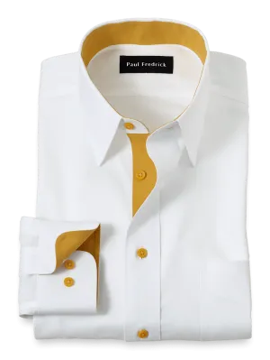 Comfort Stretch Non-Iron Solid Dress Shirt With Contrast Trim - White/gold